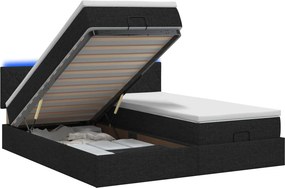 vidaXL Κρεβάτι Ottoman με Στρώμα και LED Μαύρο 200 x 200 cm Ύφασμα