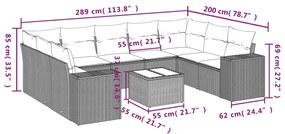 vidaXL Σαλόνι Κήπου 10 Τεμαχίων Γκρι από Συνθετικό Ρατάν με Μαξιλάρια