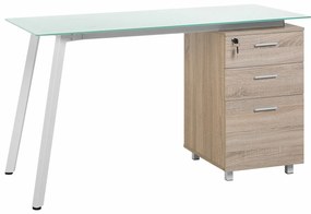 Τραπέζι γραφείου Berwyn 300, Με συρτάρια, 77x130x60cm, 48 kg, Ανοιχτό χρώμα ξύλου, Άσπρο | Epipla1.gr