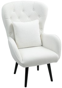 HOMCOM Πολυθρόνα με καπιτονέ ρόμβους, κάλυμμα από ύφασμα teddy, με διακοσμητικό μαξιλάρι, 88 x 75 x 106 cm, Λευκό