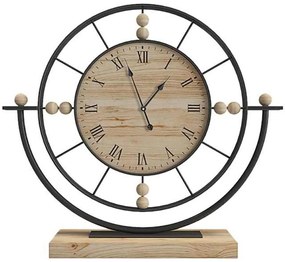 Ρολόι Επιτραπέζιο 125-222-340 28x6x25,5cm Natural-Black Μέταλλο,Ξύλο