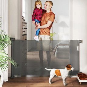 PawHut Πτυσσόμενη Πύλη Ασφαλείας για Σκάλες Επεκτεινόμενη 0-136cm Ύψος 87 cm Πύλη Πόρτας για Κατοικίδια 142 x 10 x 87 cm Γκρι