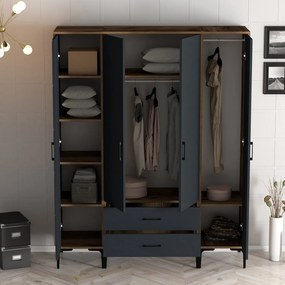 Τετραφυλλη Ντουλαπα Καρυδια/Ανθρακι SOLANO 47.5x160x201.4