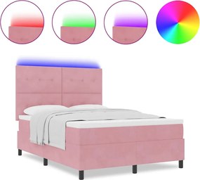 vidaXL LED Κρεβάτι με βάθρο με στρώμα Ροζ 140 x 200 cm Βελούδο