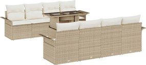 vidaXL Σετ Καναπέ Κήπου με μαξιλάρι 9 pcs Μπεζ Πολυ Ρατάν
