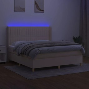 vidaXL Κρεβάτι Boxspring με Στρώμα & LED Κρεμ 160x200 εκ. Υφασμάτινο