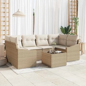 vidaXL Σετ Καναπέ Κήπου με μαξιλάρι 7 pcs Μπεζ, Κρέμα 55 x 55 x 37 εκ