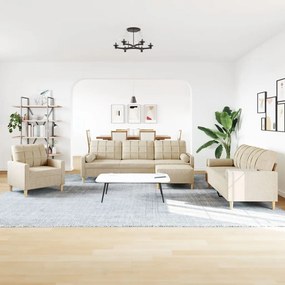 vidaXL Σαλόνι Σετ 4 Τεμαχίων Κρεμ Ύφασμα + Μαξιλάρια/Υποπόδιο