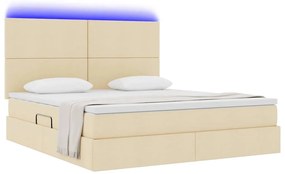 vidaXL LED Κρεβάτι αποθήκευσης με στρώμα Κρέμ 160 x 200 cm Ύφασμα
