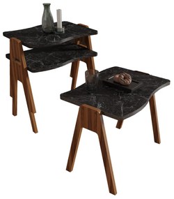 SIDE TABLES 3PCS SET ESSENT  MELAMINE IN WALNUT-BLACK MARBLE TOP 45x35x40Hcm.