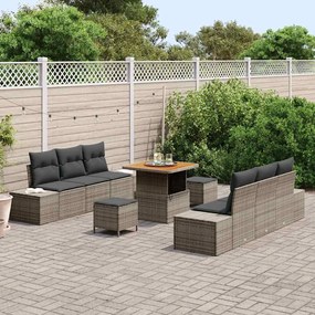 vidaXL Σετ Καναπέ Κήπου με μαξιλάρι 9 pcs Γκρι Πολυ ράταν