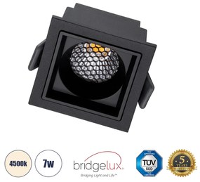 PLUTO-S 60268 Χωνευτό LED Spot Downlight TrimLess Μ6.4xΠ6.4cm 7W 910lm 38° AC 220-240V IP20 Μ6.4 x Π6.4 x Υ4.9cm - Τετράγωνο - Μαύρο &amp; Anti-Glare HoneyComb - Φυσικό Λευκό 4500K - Bridgelux COB - 5 Years Warranty