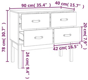 Ντουλάπι Κονσόλα Καφέ Μελί 90 x 40 x 78 εκ. Μασίφ Ξύλο Πεύκου - Καφέ