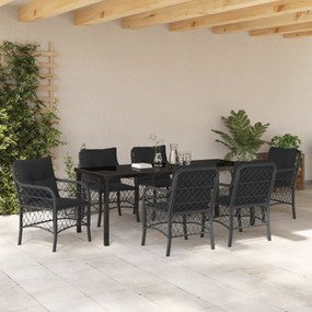 vidaXL Σετ Τραπεζαρίας 7 Τεμαχίων Κήπου με Μαξιλάρια Μαύρο Poly Rattan