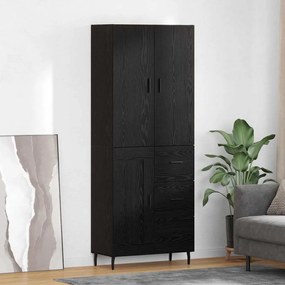 Highboard Μαύρη δρυς 69,5 x 34 x 180 εκ. Σύνθετο Ξύλο και Γυαλί