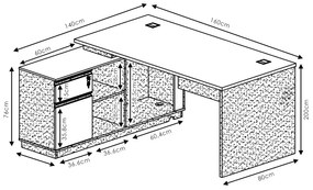 ΓΡΑΦΕΙΟ ΜΕ ΔΕΞΙΑ ΓΩΝΙΑ OSCAR PAKOWORLD ΚΑΡΥΔΙ-ΑΝΘΡΑΚΙ 160X140X76ΕΚ