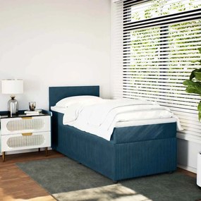 vidaXL Κρεβάτι Boxspring με Στρώμα Μπλε 90x200 εκ. Βελούδινο