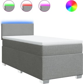 vidaXL Κρεβάτι Boxspring με Στρώμα Ανοιχτό Γκρι 90x200 εκ. Υφασμάτινο