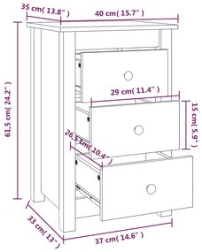 Κομοδίνα 2 τεμ. Μαύρα 40 x 35 x 61,5 εκ. από Μασίφ Ξύλο Πεύκου - Μαύρο