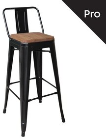 RELIX Wood Σκαμπό Bar-Pro με Πλάτη, Μέταλλο Βαφή Μαύρο, Απόχρωση Ξύλου Dark Oak 44x44x75/100cm Ε5208,1