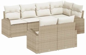 vidaXL Σετ Καναπέ Κήπου με μαξιλάρι 7 pcs Μπεζ Πολυ ράταν