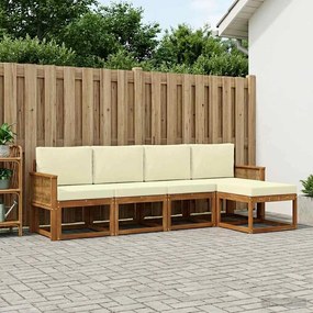 vidaXL Σειρά Καναπέ Εξωτερικού 5 pcs Φυσικό και Κρέμα Πολυεστέρας