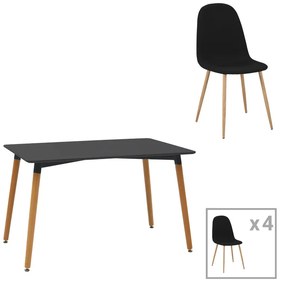 Τραπεζαρία Natali-Bella pakoworld σετ 5τεμ mdf σε μαύρη-φυσική απόχρωση 120x80x76cm