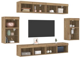 vidaXL 8 κομμάτια Μονάδες Τηλεόρασης με LED Artisan Oak από επεξεργασμένο ξύλο