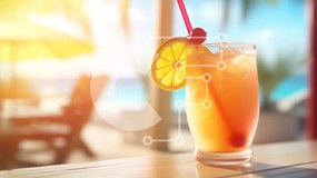 Intra Συλλεκτικό Ξύλινο Παζλ Plywood 4mm - Ποτό πορτοκαλιού στο παραθαλάσσιο τραπέζι Σε Ξύλινο Κουτί - Διαστάσεις Puzzle: 10x10 cm – 25 κομμάτια