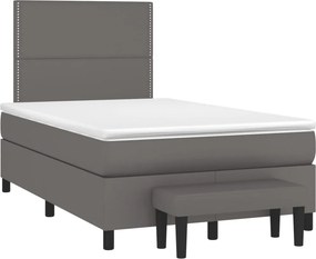 vidaXL Κρεβάτι Boxspring με Στρώμα Γκρι 120x200εκ. από Συνθετικό Δέρμα
