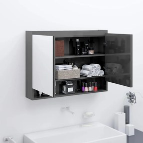 Ντουλάπι Μπάνιου με Καθρέφτη 80x15x60 εκ. Λαμπερό Γκρι από MDF - Γκρι