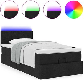 vidaXL Οθωμανικό κρεβάτι με στρώμα &amp; LEDs Μαύρο 80x200cm ύφασμα