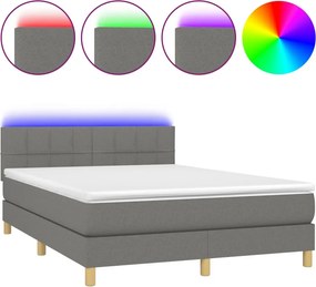 vidaXL Κρεβάτι Boxspring με Στρώμα &amp; LED Σκ.Γκρι 140x200 εκ Υφασμάτινο