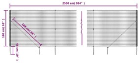 vidaXL Συρματόπλεγμα Περίφραξης Ανθρακί 1,6 x 25 μ. με Καρφωτές Βάσεις