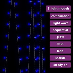 vidaXL Κουρτίνα LED Φωτάκια 300 LED Μπλε 3 x 3 μ. 8 Λειτουργίες