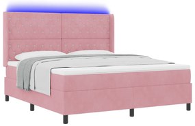 vidaXL Κρεβάτι Box Spring με Στρώμα & LED Ροζ 180x200 εκ. Βελούδο