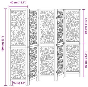 Διαχωριστικό Χώρου με 5 Πάνελ Μαύρο από Μασίφ Ξύλο Παυλώνιας - Μαύρο