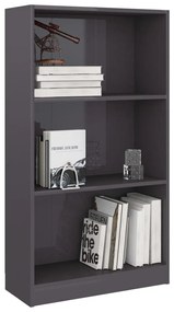 vidaXL Βιβλιοθήκη με 3 Ράφια Γυαλ. Γκρι 60x24x109 εκ. Επεξεργ. Ξύλο