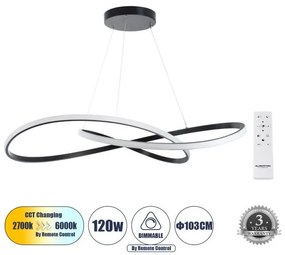 Κρεμαστό Φωτιστικό LED CCT 120W Φ103cm Αλουμίνιο Dimmable Globostar-60917-Μαύρο 60917