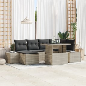 vidaXL Σετ Σαλονιού Κήπου 7 Τεμαχίων με Μαξιλάρια Ανοιχτό Γκρι Πολυ Ρατάν