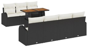 vidaXL Σετ 8 Τεμαχίων Καναπέ Κήπου με Μαξιλάρια Μαύρο Ρατάν Πολυ