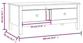 Τραπεζάκι Σαλονιού Λευκό 100x50x40 εκ από Μασίφ Ξύλο Πεύκου - Λευκό