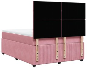 Κρεβάτι Boxspring με Στρώμα Ροζ 160x200 εκ. Βελούδινο - Ροζ