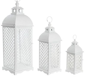 Σετ φαναριών DKD Home Decor Λευκό Μέταλλο Κρυστάλλινο Άραβας Παλαιωμένο φινίρισμα 24 x 24 x 74 cm (3 Τεμάχια)