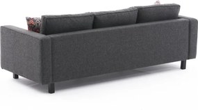 Τριθέσιος Καναπές Ανθρακί KALE LINEN 91x222x83