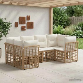 vidaXL Σειρά Καναπέ Εξωτερικού με μαξιλάρι 6 pcs Φυσικό Πολυεστέρας