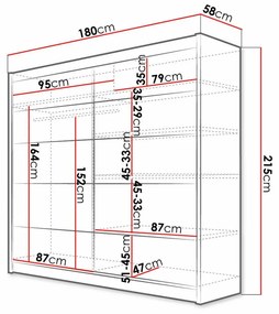 Ντουλάπα Atlanta 153, Άσπρο, Artisan βελανιδιά, 215x180x58cm, 135 kg, Πόρτες ντουλάπας: Ολίσθηση, Αριθμός ραφιών: 5, Αριθμός ραφιών: 5 | Epipla1.gr