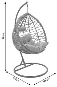 Κούνια κήπου Hudson pakoworld κρεμαστή μέταλλο-pp-μαξιλάρι γκρι 109x100x197εκ - 135-000007