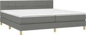 vidaXL Κρεβάτι Boxspring με Στρώμα &amp; LED Σκ.Γκρι 200x200εκ. Υφασμάτινο