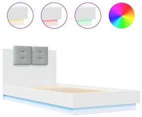 vidaXL Πλαίσιο Κρεβατιού με Κεφαλάρι και LED Λευκό 90 x 200 εκ.